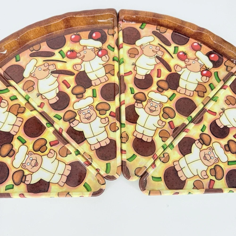 Deborah Mallow Pig Chef Pizza Slice Plates Set of 4 Melamine Vintage